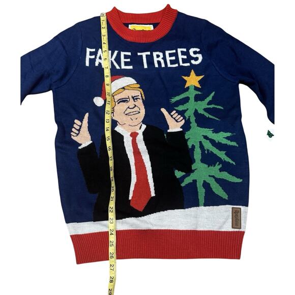 NWT Tipsy Elves Men’s Small Fake Trees Ugly Christmas Sweater Donald Trump - Picture 8 of 9